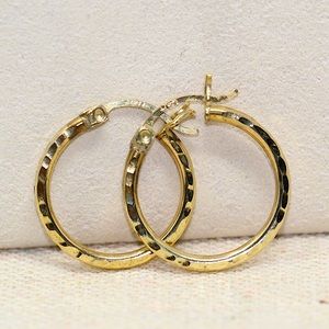 14K Yellow Gold - 3/4” Faceted Hoop Earrings